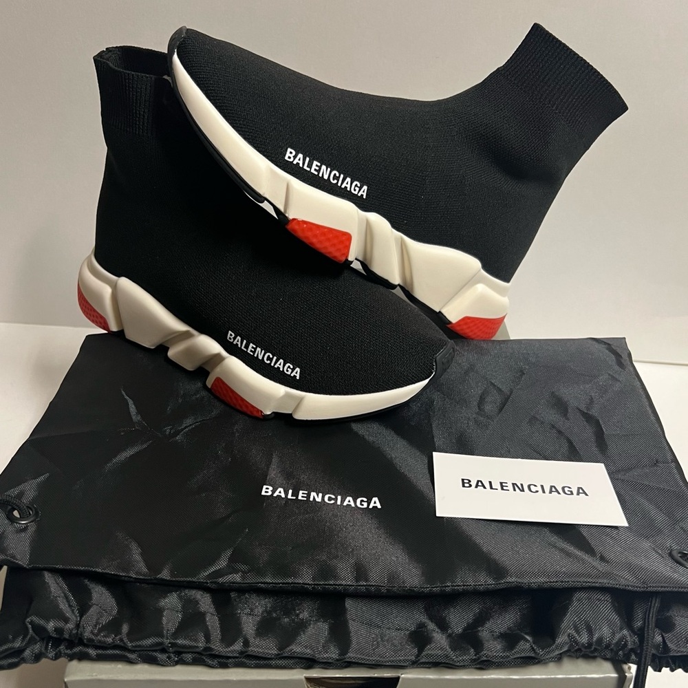 Balenciaga Speed Trainers Knit Sock Black Red White/ Black Women size 8